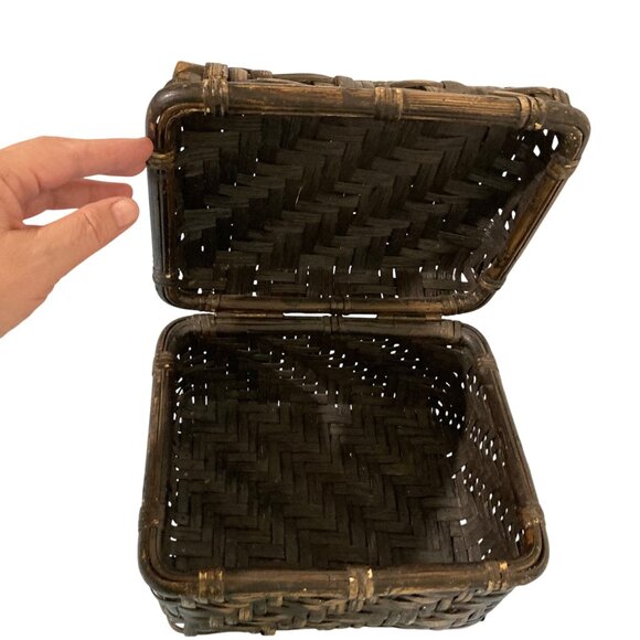 Vintage Japanese Bamboo Wicker Tea Basket Box - Picture 7 of 10